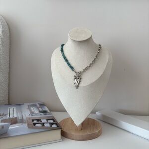 Aqua Bead & Chain Necklace with Removable Heart Pendant